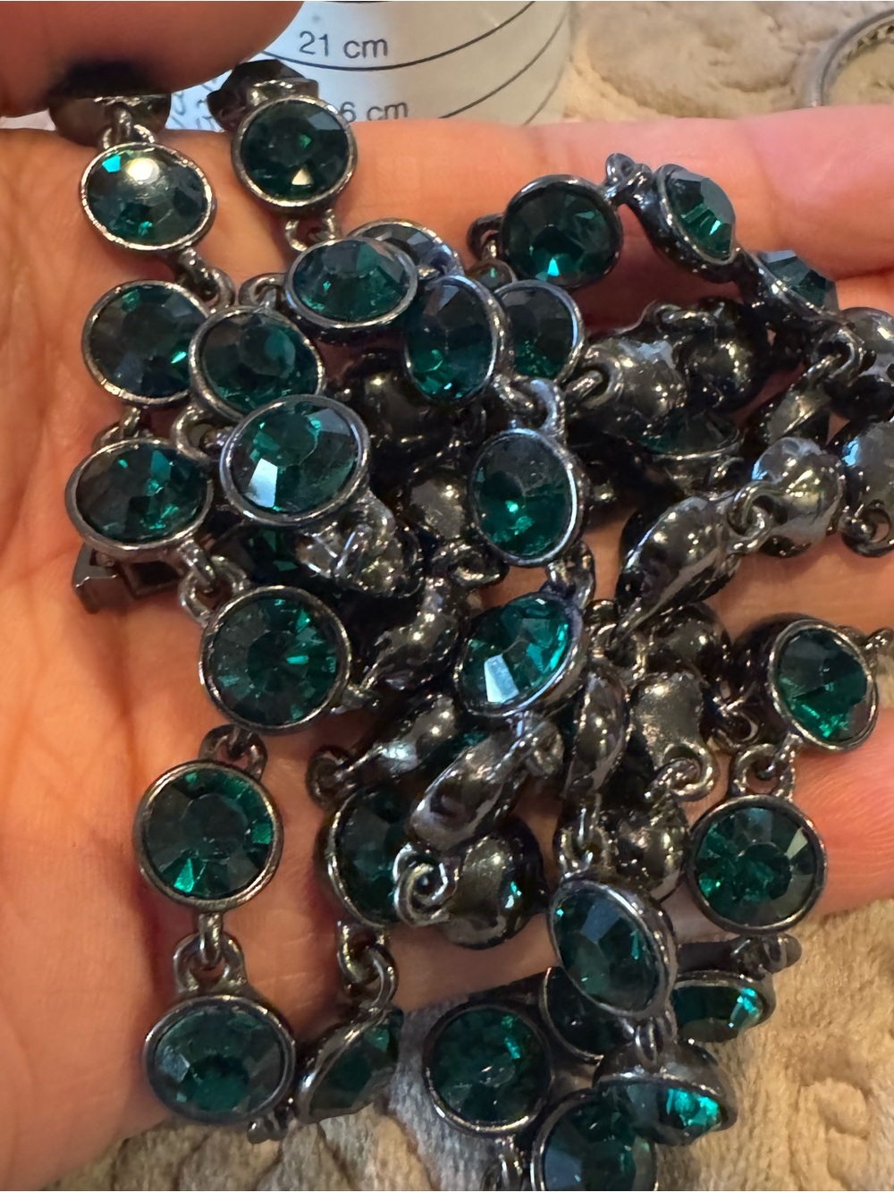 Givenchy auth green sworaski crystal long necklace preowned